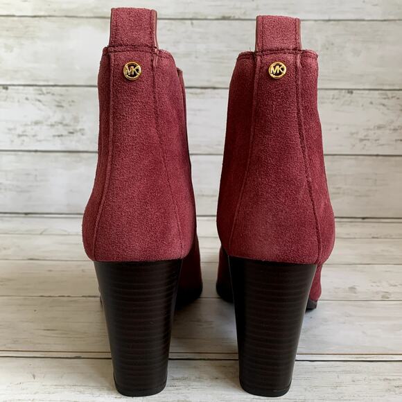 NWT Michael Kors Evaline Suede Heeled Boots Booties in Burgundy - Picture 5 of 8
